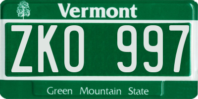 VT license plate ZKO997