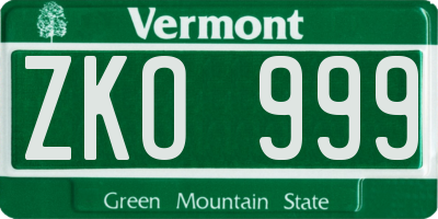 VT license plate ZKO999