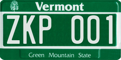 VT license plate ZKP001