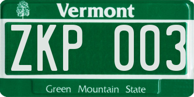 VT license plate ZKP003
