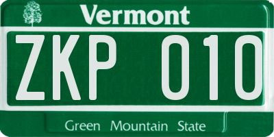 VT license plate ZKP010