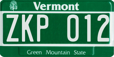 VT license plate ZKP012