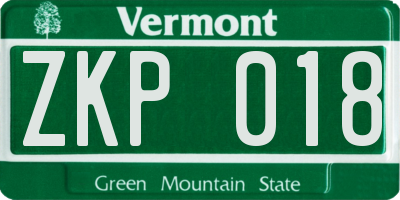 VT license plate ZKP018