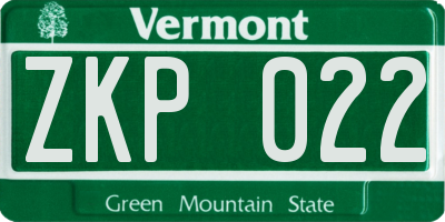 VT license plate ZKP022