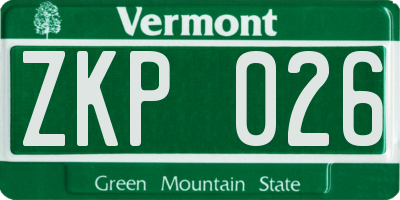 VT license plate ZKP026