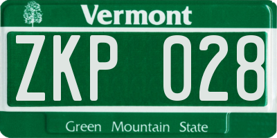 VT license plate ZKP028