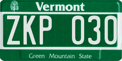 VT license plate ZKP030