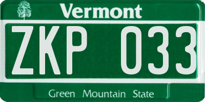 VT license plate ZKP033