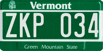 VT license plate ZKP034