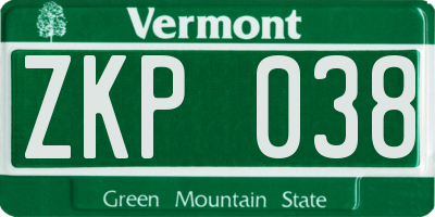 VT license plate ZKP038