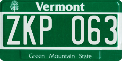 VT license plate ZKP063