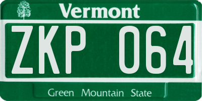 VT license plate ZKP064