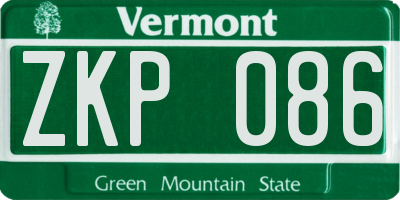 VT license plate ZKP086