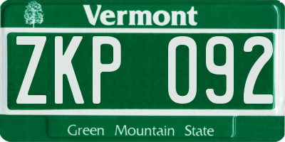 VT license plate ZKP092