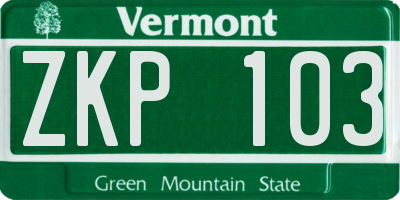 VT license plate ZKP103