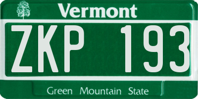 VT license plate ZKP193
