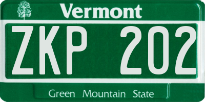 VT license plate ZKP202