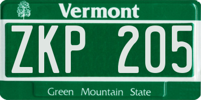 VT license plate ZKP205