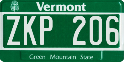 VT license plate ZKP206