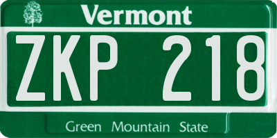 VT license plate ZKP218