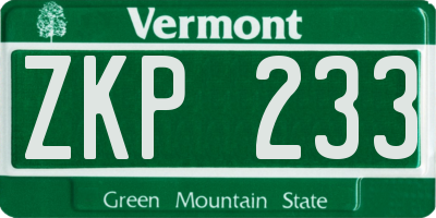 VT license plate ZKP233