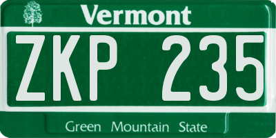 VT license plate ZKP235