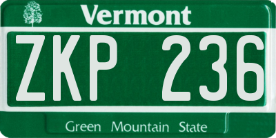 VT license plate ZKP236