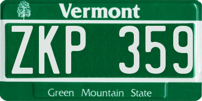 VT license plate ZKP359