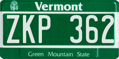 VT license plate ZKP362