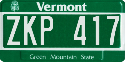 VT license plate ZKP417