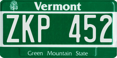 VT license plate ZKP452