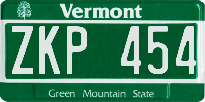 VT license plate ZKP454