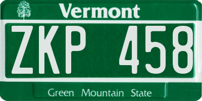 VT license plate ZKP458
