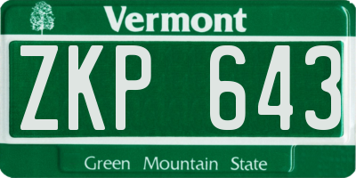 VT license plate ZKP643