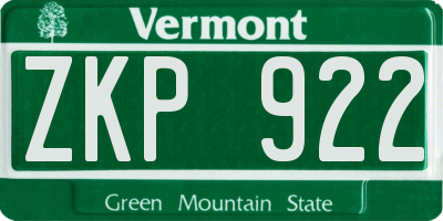 VT license plate ZKP922