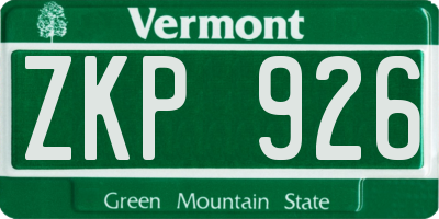VT license plate ZKP926