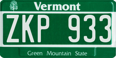 VT license plate ZKP933
