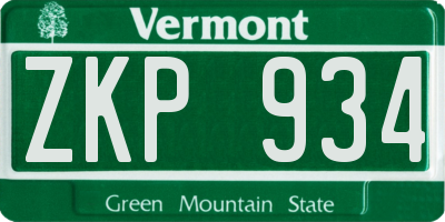 VT license plate ZKP934