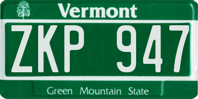 VT license plate ZKP947