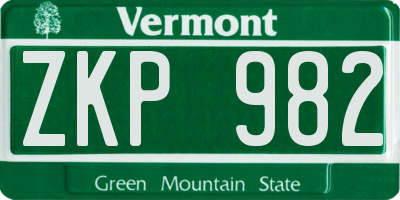 VT license plate ZKP982