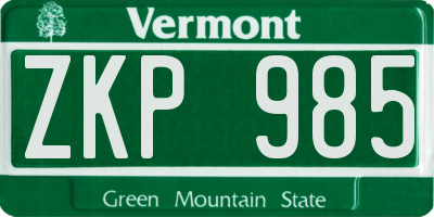 VT license plate ZKP985