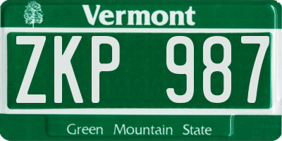 VT license plate ZKP987
