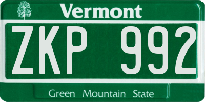 VT license plate ZKP992