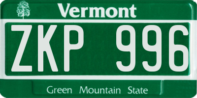 VT license plate ZKP996