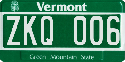 VT license plate ZKQ006