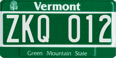 VT license plate ZKQ012