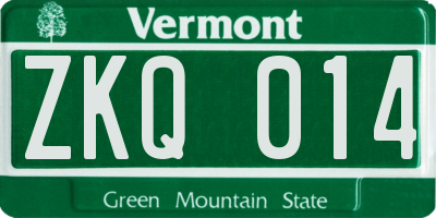 VT license plate ZKQ014