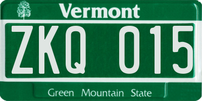 VT license plate ZKQ015