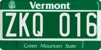 VT license plate ZKQ016