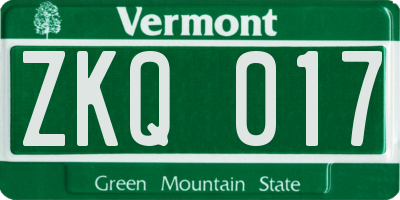VT license plate ZKQ017